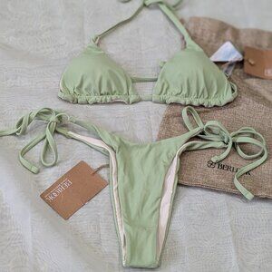Berlook / new with tags /  XS / Green Ribbed Tie Reversible Bikini Set
